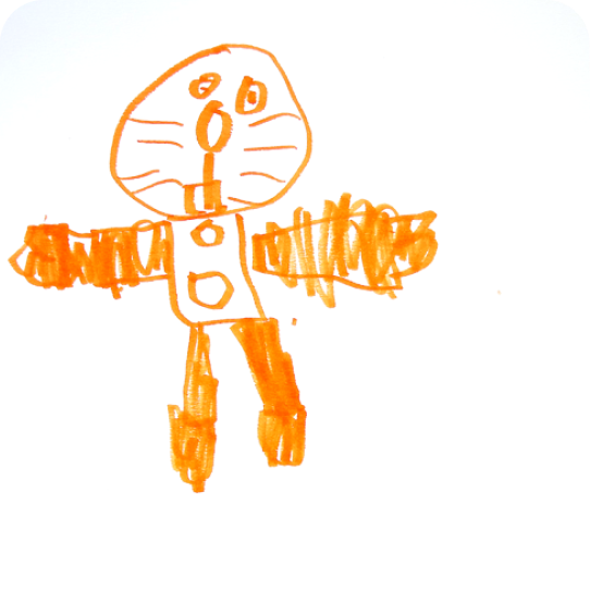 子どもが描いた、オレンジ色の人物の絵