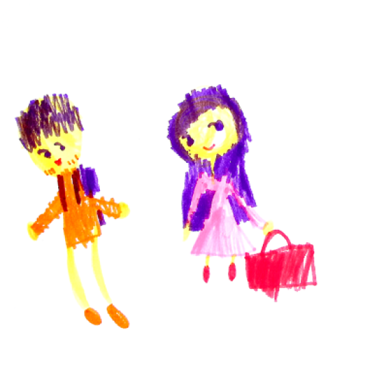 子どもが描いた、二人の少女の絵