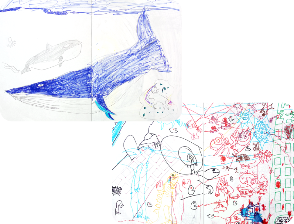 子どもが描いた、くじらの絵